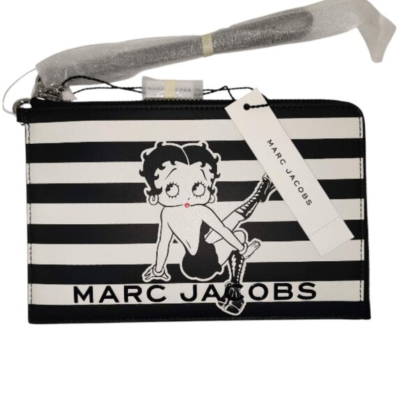 Marc Jacobs × Betty Boop Black & White Striped Wristlet Wallet Limited Edition - Picture 1 of 9